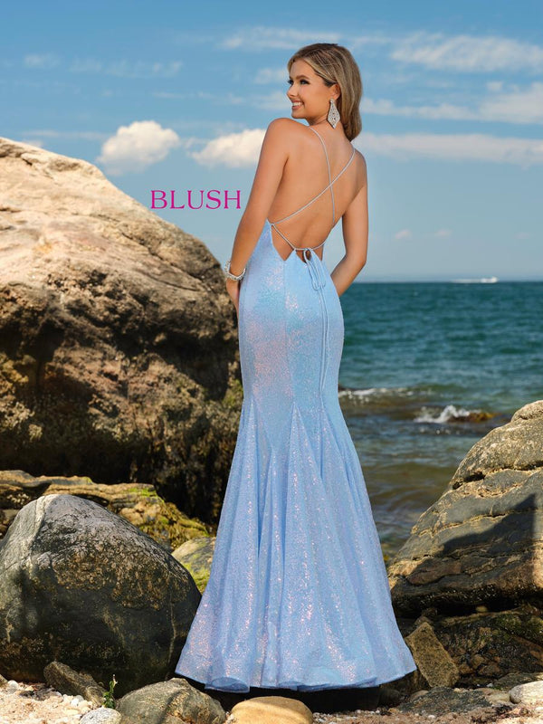 Blush Prom 20512 Crystal Blue Sequined Fit-n-Flare Dress - Size 12