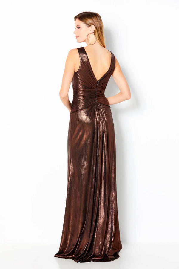 Cameron Blake 220649 Copper V-Neck Ruched Liquid Lame Dress - Size 26W