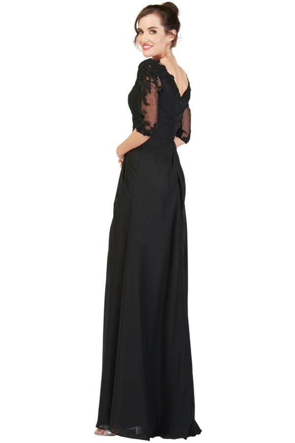 Cecilia Couture 1852 Champagne Chiffon Dress with Sheer Sleeves