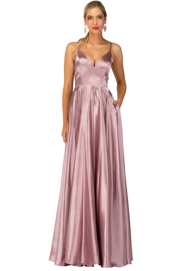 Cecilia Couture 2107 Dusty Mauve Satin A-Line Dress - Size 8