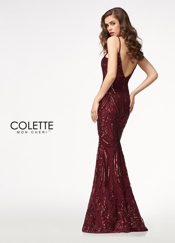 Colette 21722 Burgundy Fitted Sequin Dress - Size 20