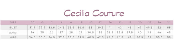 Cecilia Couture Dresses Size Chart