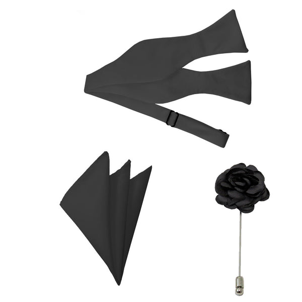 Charcoal Bow Tie, Pocket Square, and Lapel Pin Formal Accessory Set