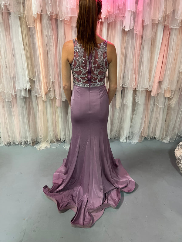 Dave & Johnny 10529 Light Plum Embellished Illusion Back Dress