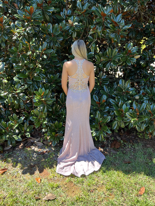 Envious Couture 1573 Mauve Iridescent Shimmer High Neck Dress