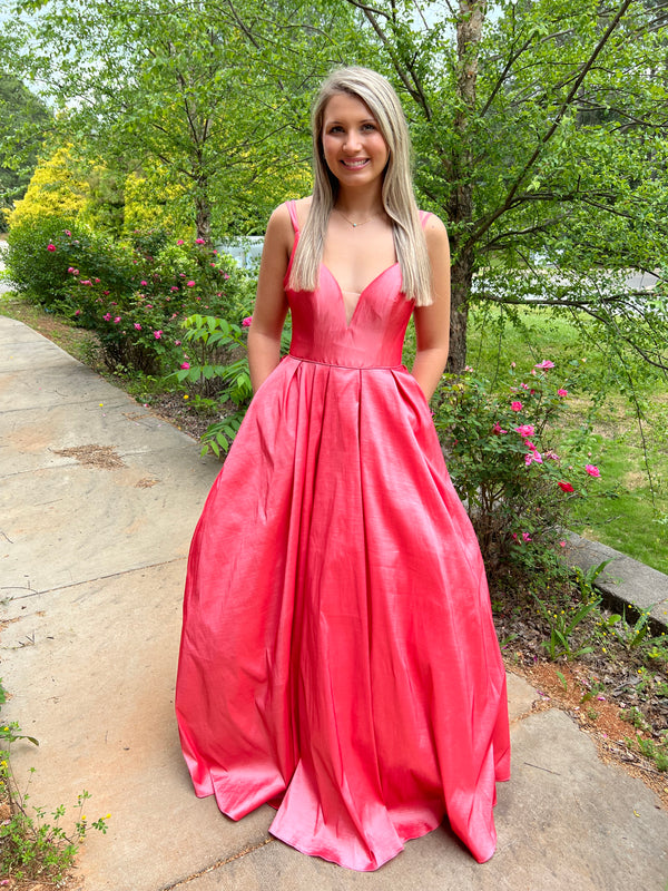 ENVIOUS Couture 1753 Coral V-Neck Taffeta Ballgown