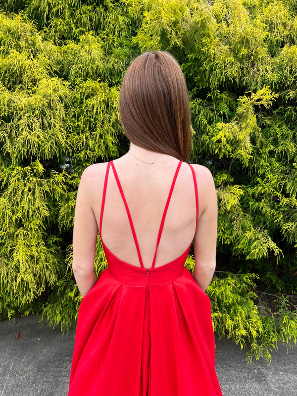 ENVIOUS Couture 1753 Red V-Neck Taffeta Ballgown