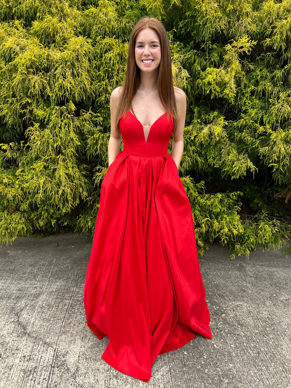 ENVIOUS Couture 1753 Red V-Neck Taffeta Ballgown