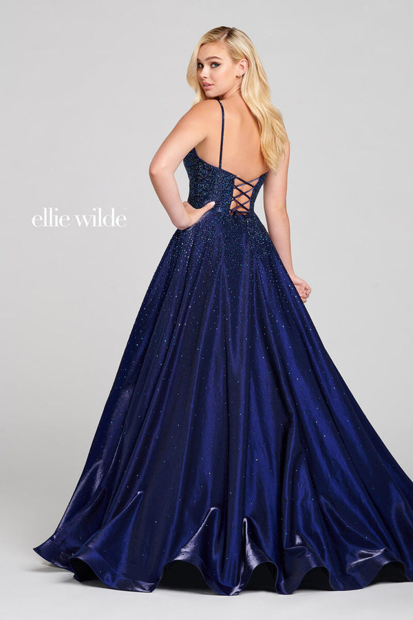 Ellie Wilde 121005 Hot Stone Embellished Satin Ballgown - Turquoise, Lapis or Ruby