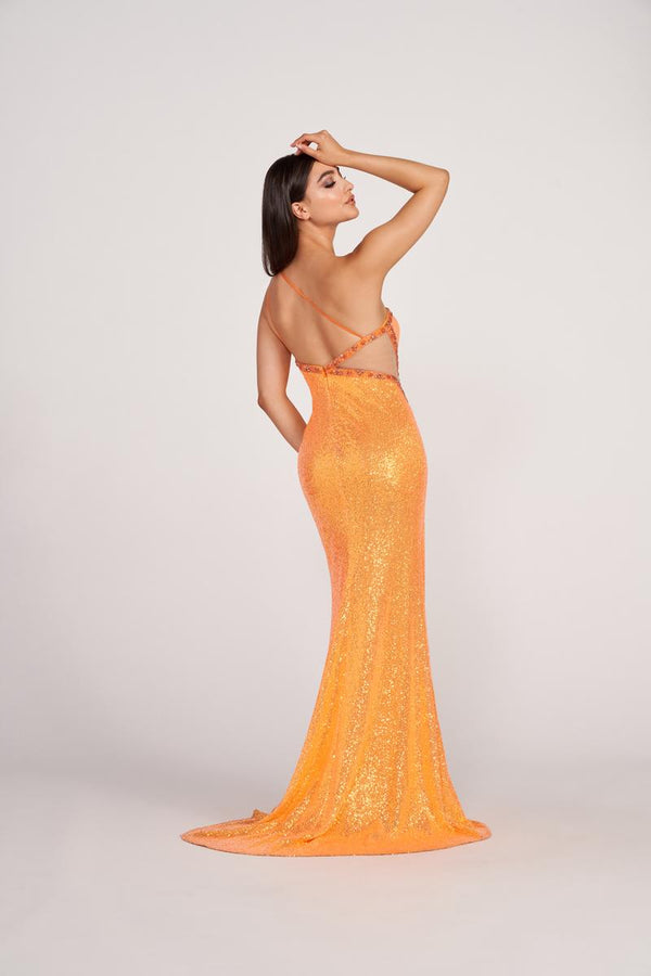 Ellie Wilde 34022 Orange Sequin One Shoulder Dress - Size 2