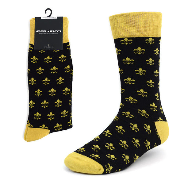 Fleur-de-lis Black and Gold Novelty Socks available at Formalwear Outlet Hillsborough, NC