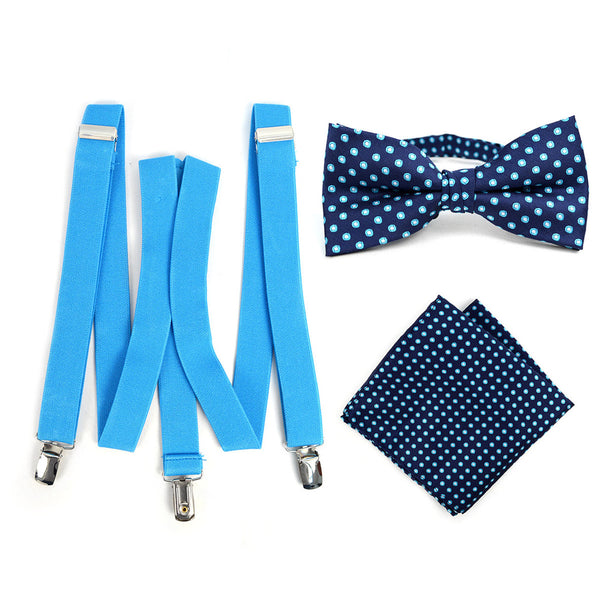 Pattern Bow Tie & Pocket Square with Suspenders - 4 Colors