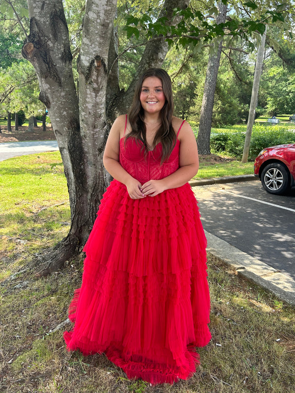 FLAIR PROM 24705 Red Sweetheart Layered Tulle Ballgown