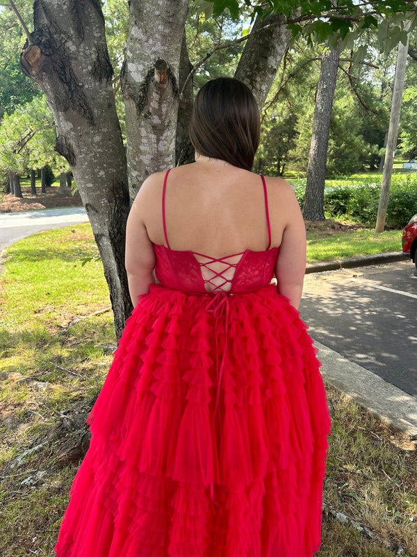 FLAIR PROM 24705 Red Sweetheart Layered Tulle Ballgown