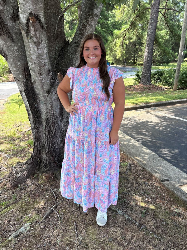 Simply Southern Tropical Print Smocked Midi Dress