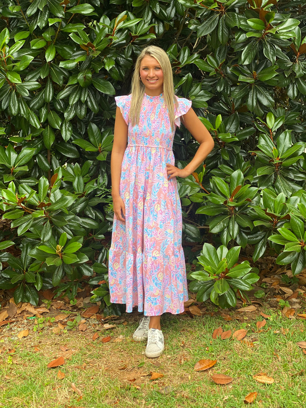 Simply Southern Tropical Print Smocked Midi Dress