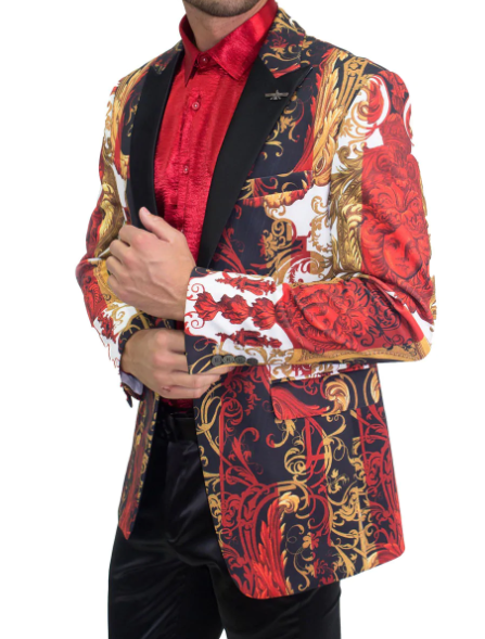 Red / Gold Faces Fashion Coat