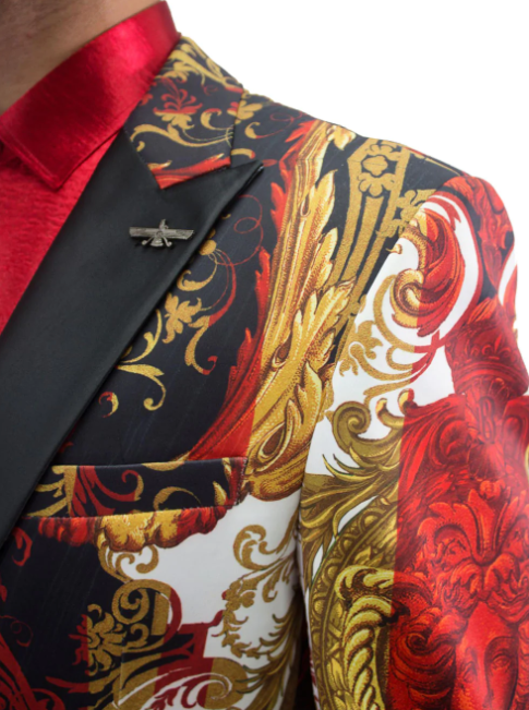 Red / Gold Faces Fashion Coat