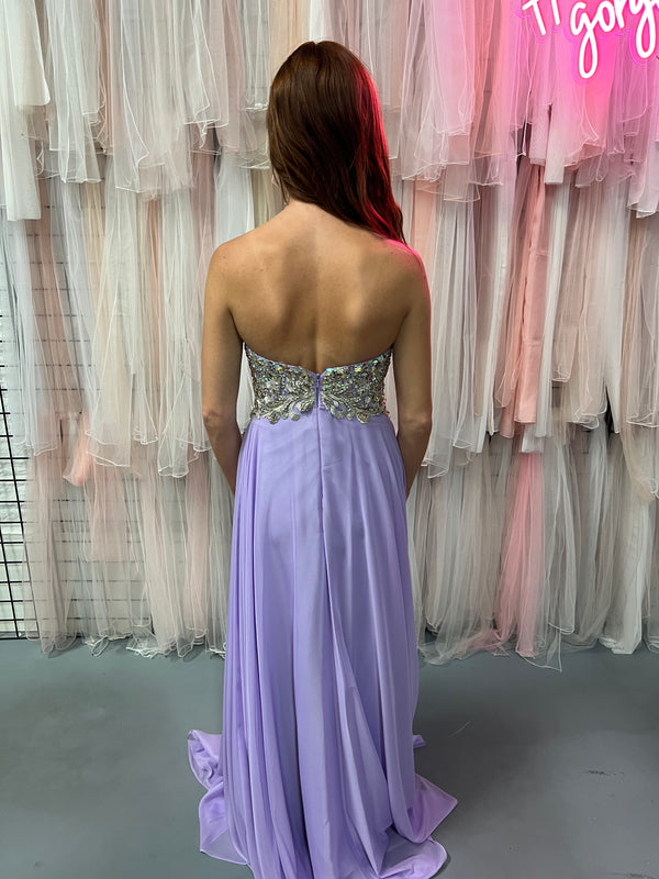 JVN by Jovani 21216 Lilac Jeweled Sweetheart Chiffon Dress