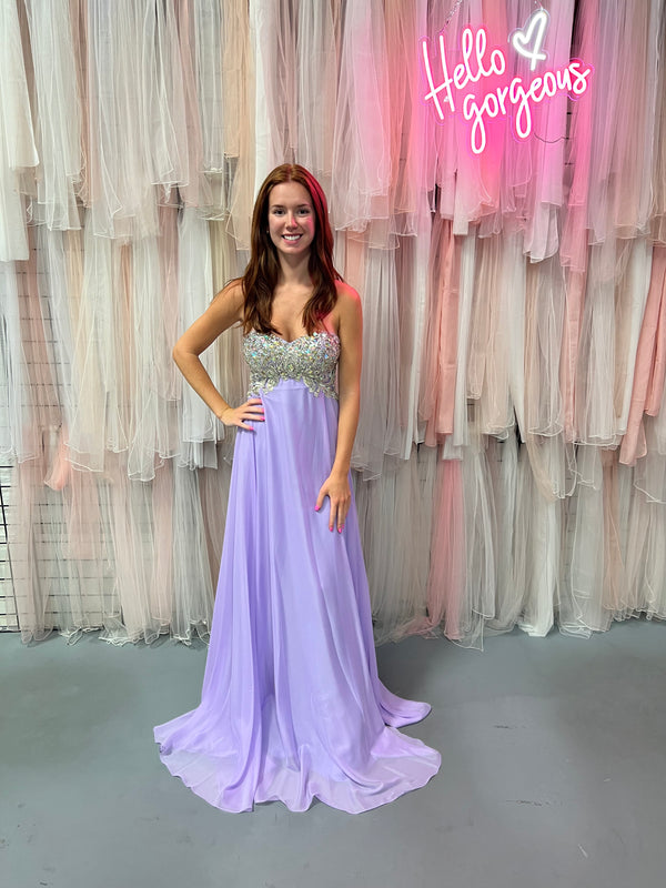 JVN by Jovani 21216 Lilac Jeweled Sweetheart Chiffon Dress