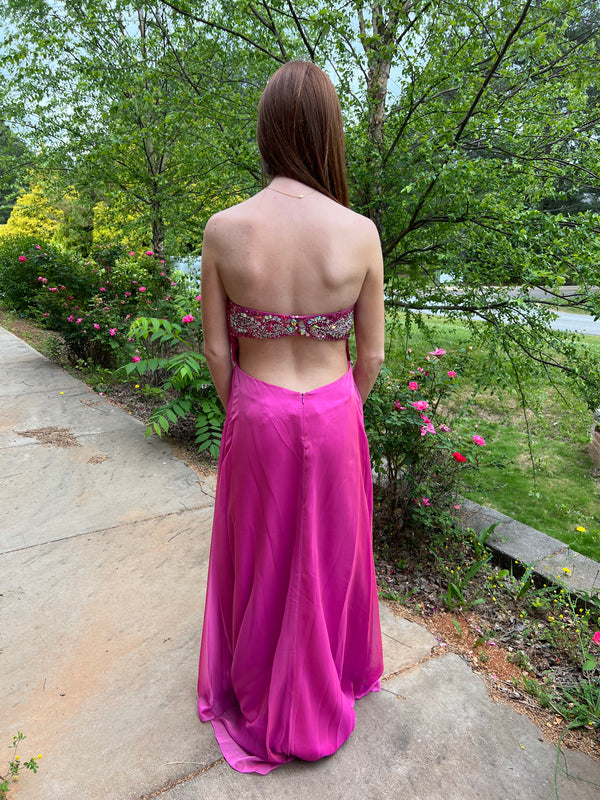 JVN by Jovani 5313 Fuchsia Beaded Sweetheart Chiffon Dress