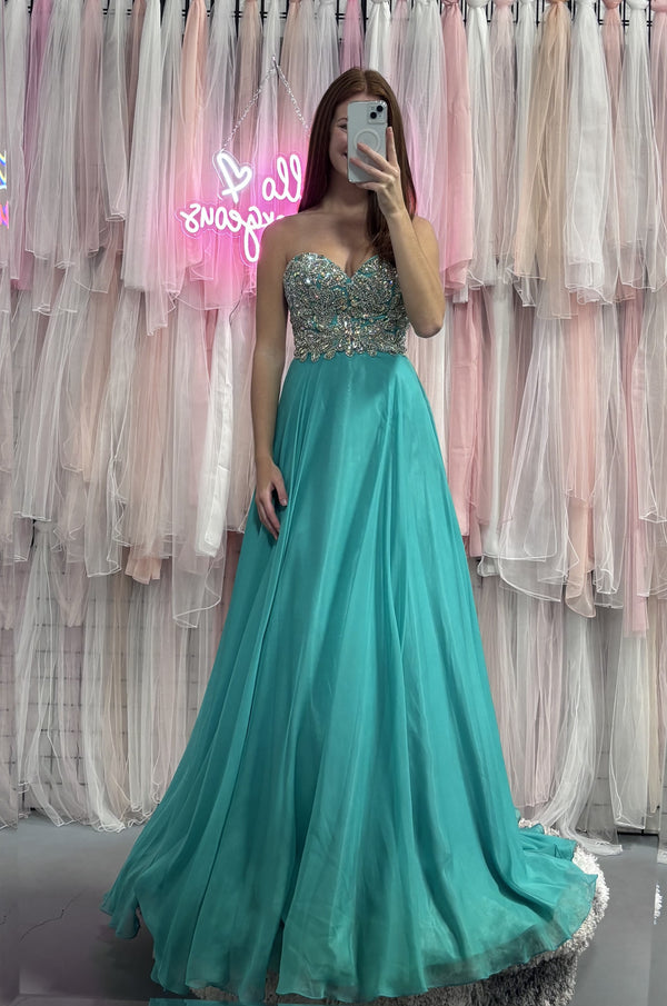 JVN by Jovani 92592 Mint Green Chiffon A-Line Dress