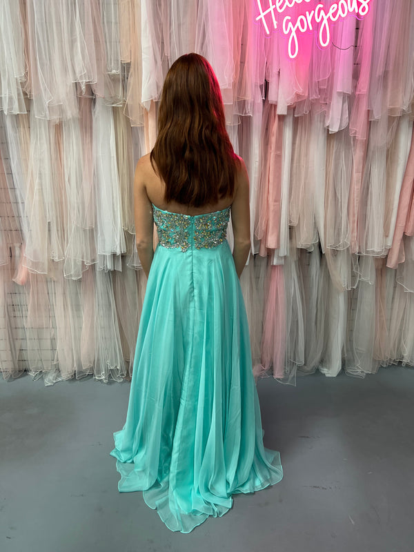 JVN by Jovani 93709 Mint Sweetheart Layered Chiffon Dress