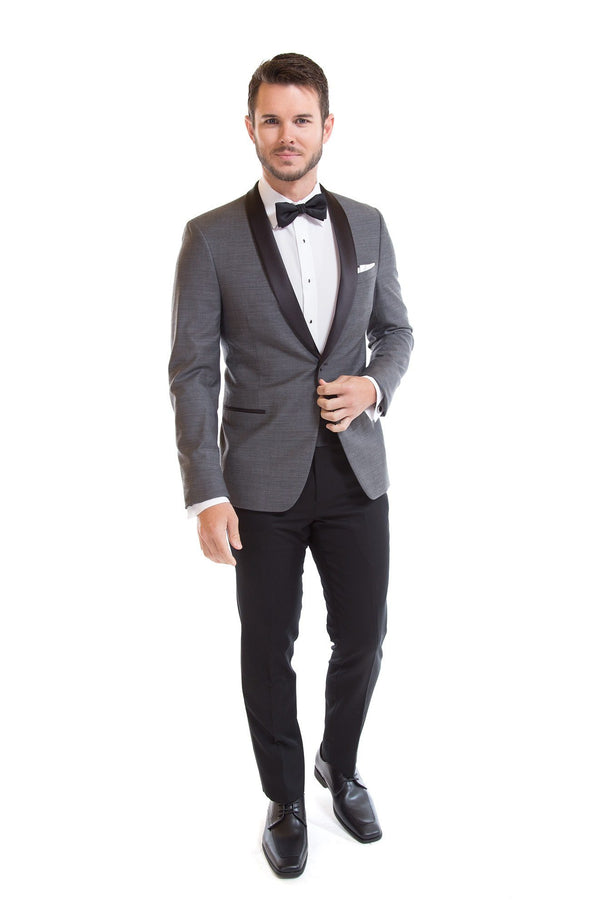 "Jax" Smoke Grey with Black Shawl Lapel Tuxedo Dinner Jacket