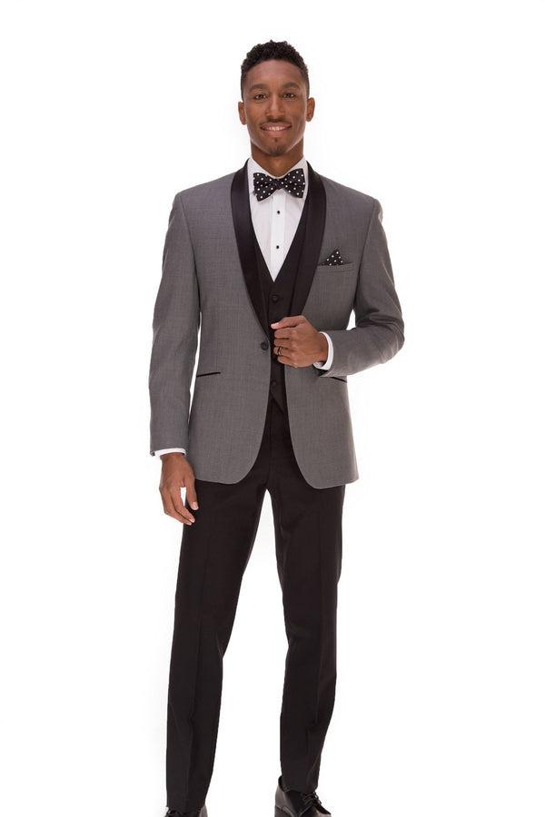 "Jax" Smoke Grey with Black Shawl Lapel Tuxedo Dinner Jacket