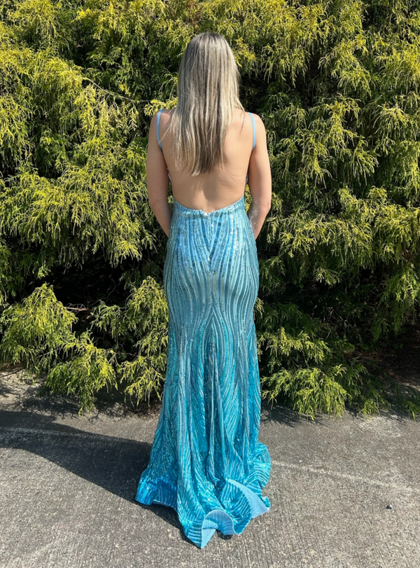 JOVANI 07627 Turquoise Sequin Backless Dress