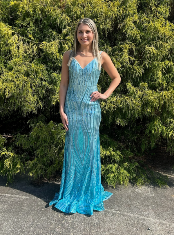 JOVANI 07627 Turquoise Sequin Backless Dress