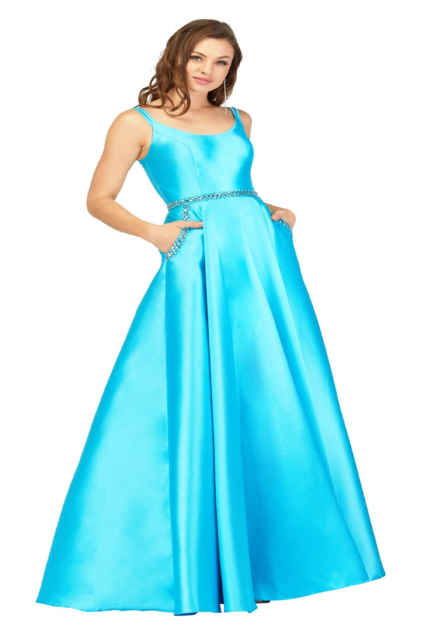 Lucci Lu 981065 Sky Blue Scoop Neck Mikado A-Line Dress