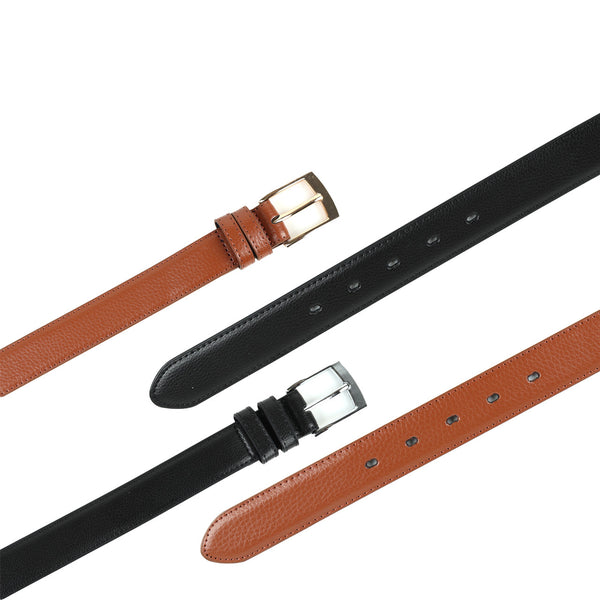 Men's Genuine Leather Dressy Belt Duo Pack with Square Buckles