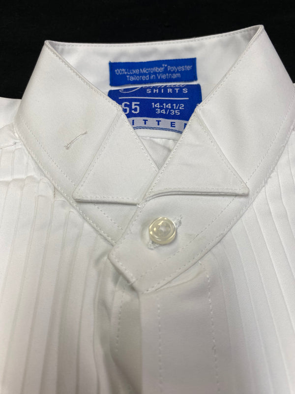 New Slim Fitted 1/4 Pleated Wing Collar White Tuxedo Shirt