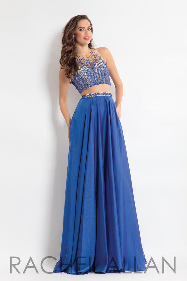 Rachel Allan 6060 Royal Beaded High Neck Chiffon 2-Piece Dress - Size 6