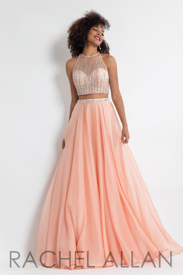 Rachel Allan 6060 Blush 2 Piece Chiffon Dress - Size 6