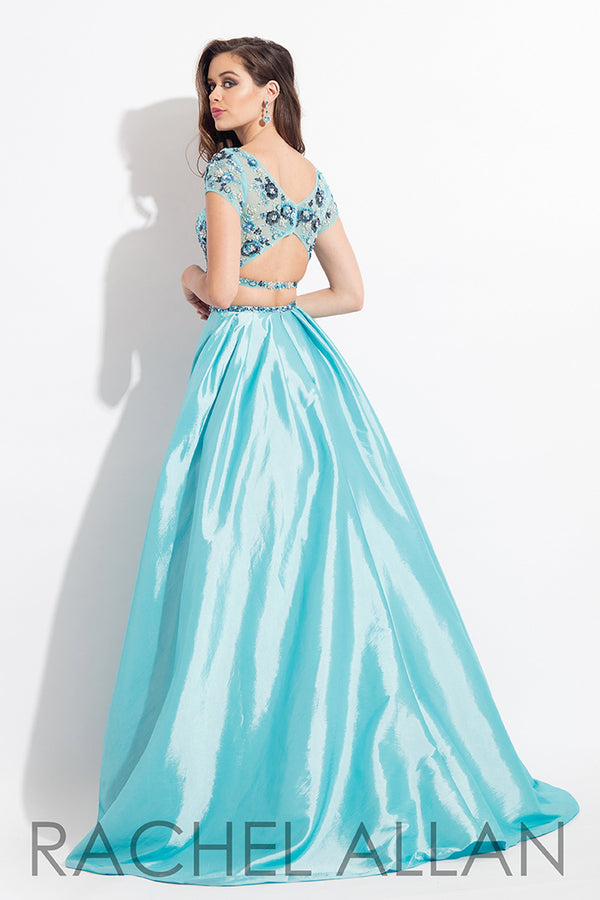 Rachel Allan 6131 Aqua 2 Piece A-Line Dress with Cap Sleeves