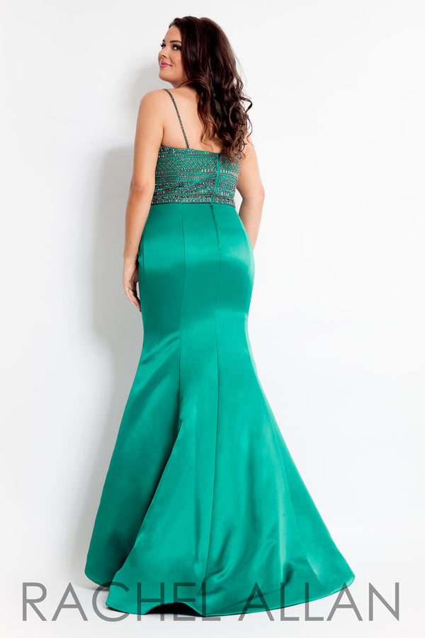 Rachel Allan 6303 Emerald Green Matte Satin Mermaid Dress - Size 26