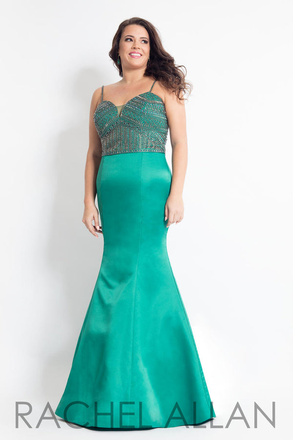 Rachel Allan 6303 Emerald Green Matte Satin Mermaid Dress - Size 26