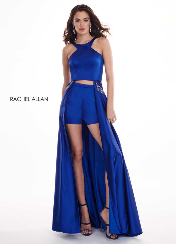 Rachel Allan 6405 Royal Blue High Neck A-Line w/ Shorts - Size 14