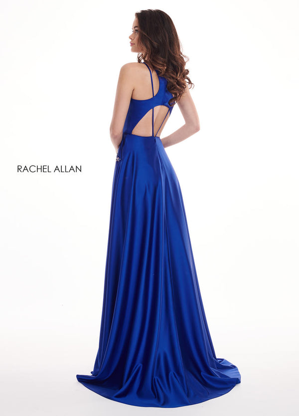 Rachel Allan 6405 Royal Blue High Neck A-Line w/ Shorts - Size 14