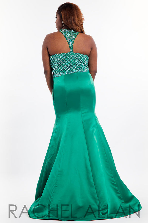 Rachel Allan 7834 Emerald Green Fit-N-Flare Halter Dress - Size 24W