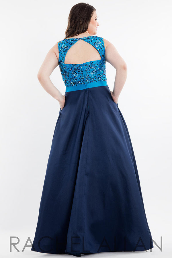 Rachel Allan 7835 Ocean Navy Beaded Modest A-Line Dress