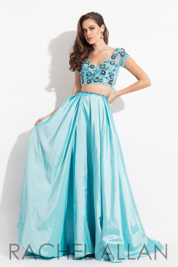 Rachel Allan 6131 Aqua 2 Piece A-Line Dress with Cap Sleeves