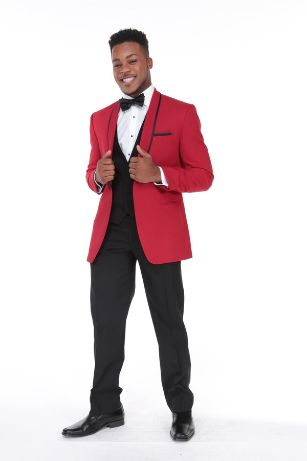 Red Carmine Slim Fit Tuxedo Dinner Jacket with Black Satin Trim