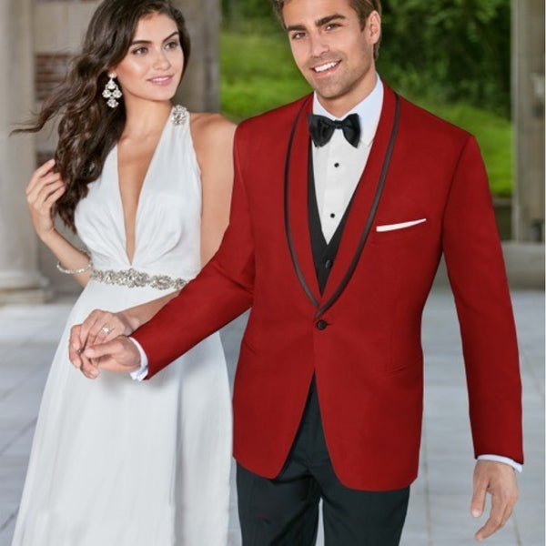 Red Carmine Slim Fit Tuxedo Dinner Jacket with Black Satin Trim