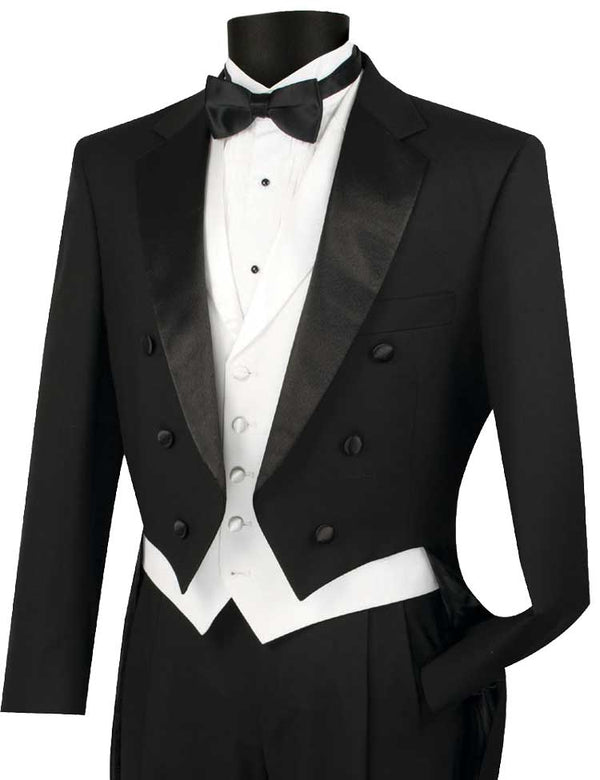 New Black Tuxedo Tailcoat 3 Piece "White Tie" Set