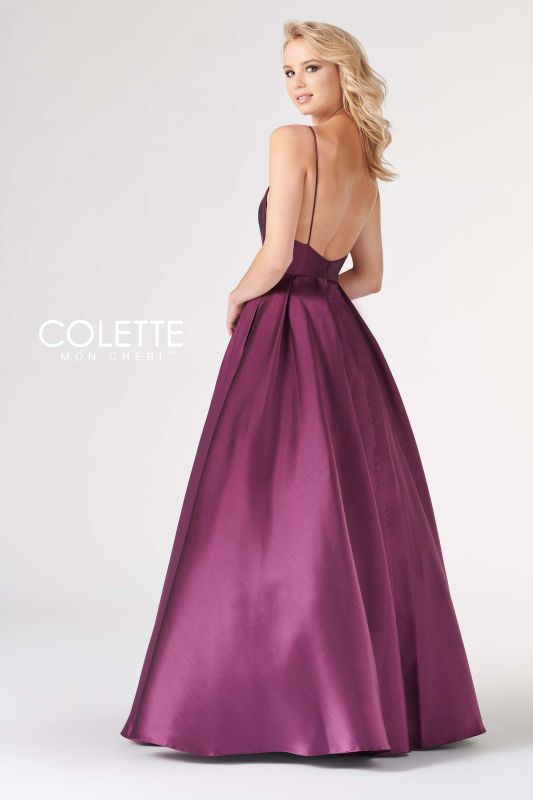 Colette 19827 Burgundy A-Line Mikado Dress with Pockets