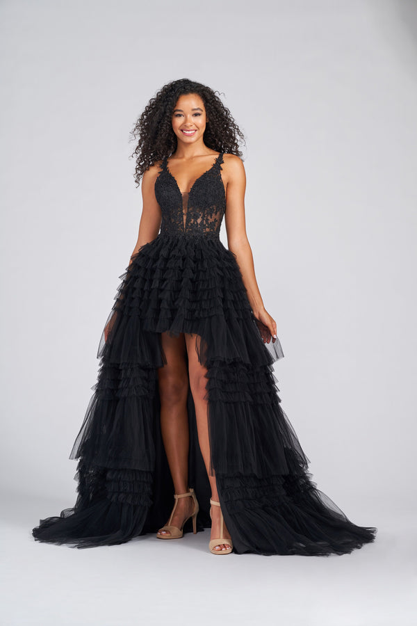 COLETTE 12281 Hi-Low Layered Tulle A-Line Dress - Black or Red