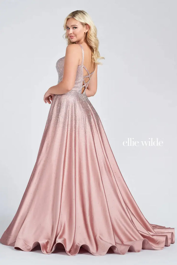 Ellie Wilde 122015 Fuchsia Pink Satin A-Line Dress with Slit - Size 00